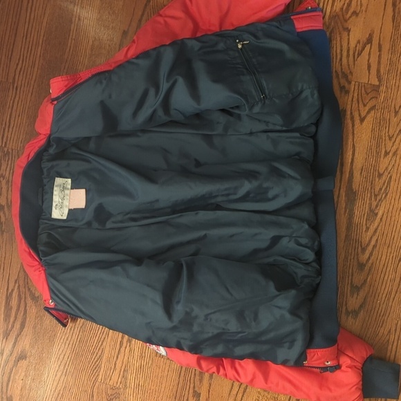 vtg Ski junkie Jacket Red Puffer Quilted retro Ski Bum resort patches sz M - Picture 10 of 15